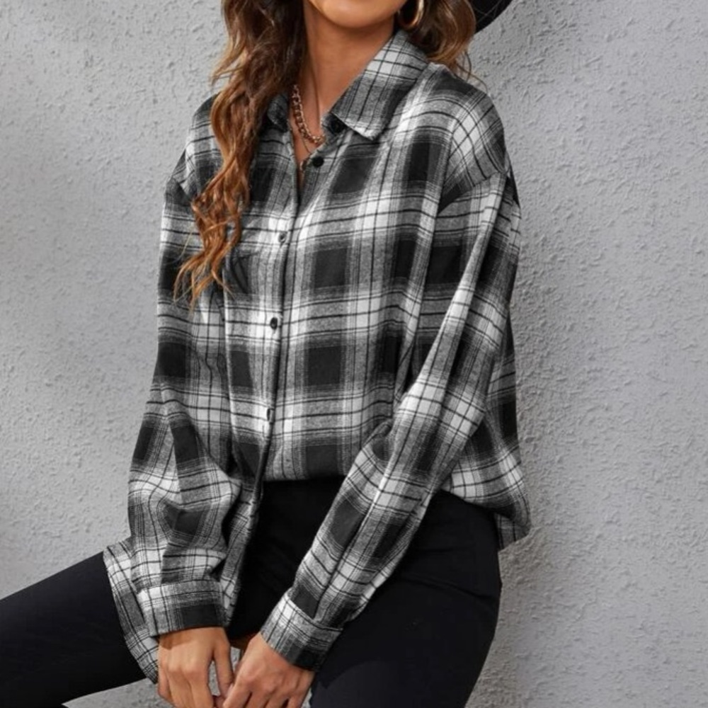 Black and White Plaid Button Down Shirt in XS and M